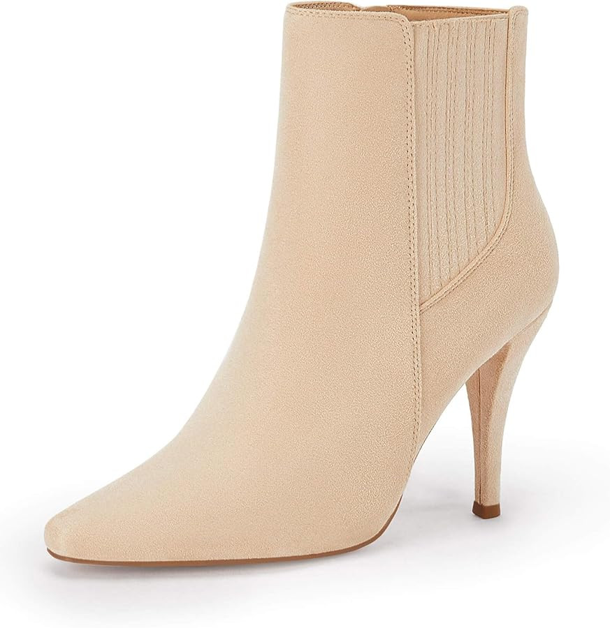 Coutgo Womens Stiletto Ankle Boots Pointed Toe High Heel Booties Zipper Sexy Dress Shoes | Amazon (US)