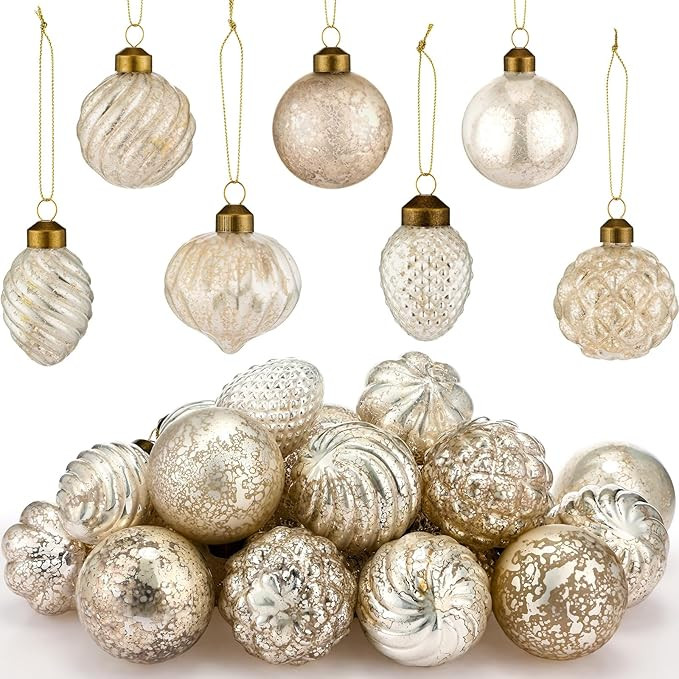 Syhood 24 Pcs Mercury Glass Christmas Ornaments 2.36 Inch Antique Vintage Glass Ornaments Rustic ... | Amazon (US)