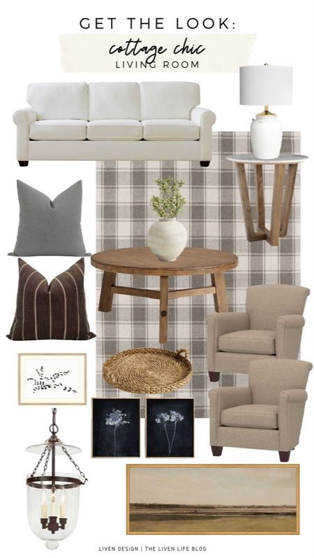 Living room decor. Home decor. Plaid rug. Sofa. Coffee table. Side table. Throw pillows. Brown pillow. Landscape art. Botanical art. Ceramic lamp. Armchair. 

#LTKSeasonal #LTKhome #LTKstyletip