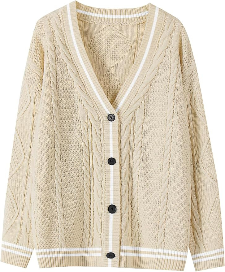 ANRABESS Women's Long Sleeve Open Front Cardigan Sweaters Embroidery Star Button Down Cable Knit ... | Amazon (US)