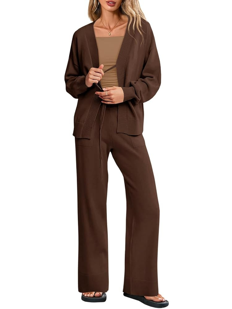 Tankaneo Womens 2 Piece Sweater Set Oversized Tie Front Cardigan Elastic Waist Pants 2025 Matchin... | Amazon (US)