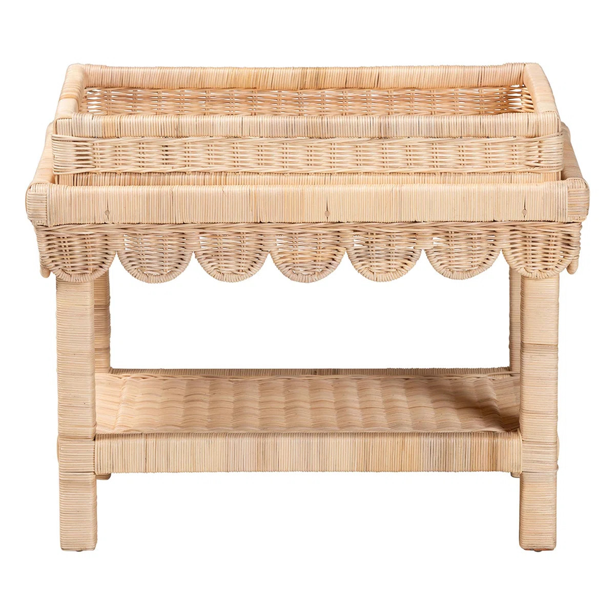 Bali & Pari Weyman Scalloped Rattan End Table With Removable Tray Top - Handwoven Rattan Accent T... | Wayfair North America