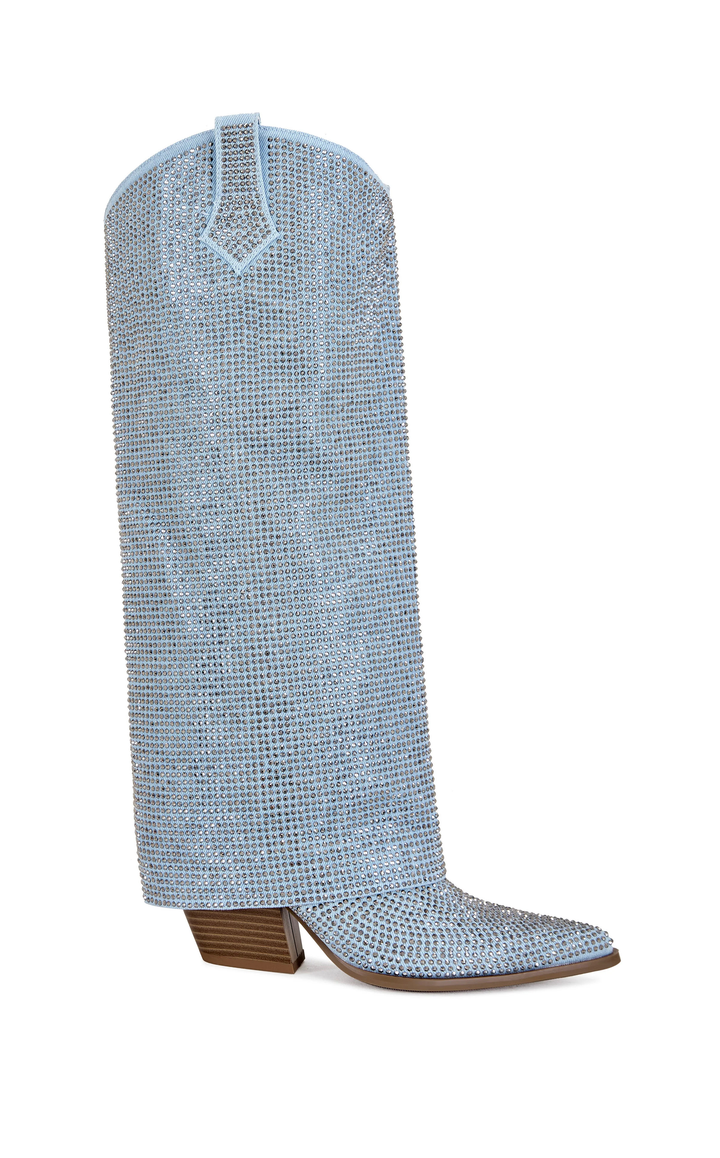 BANIAN-DENIM CRYSTAL WESTERN BOOT | Azalea Wang