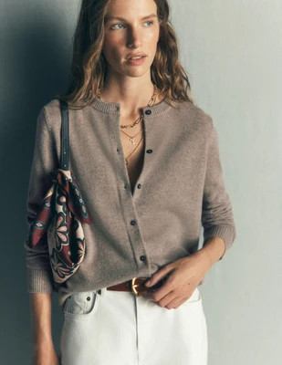 Elsie Cashmere Crew Cardigan-Mink Melange | Boden UK