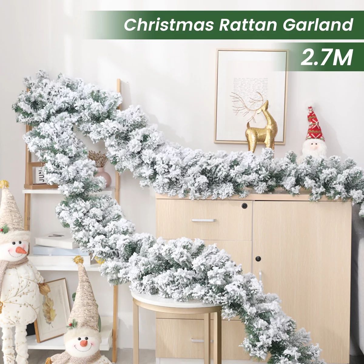 Willstar 270cm Artificial Christmas Tree Garland Snow Garland Flocking Rustic Snowy Pine Needle G... | Walmart (US)