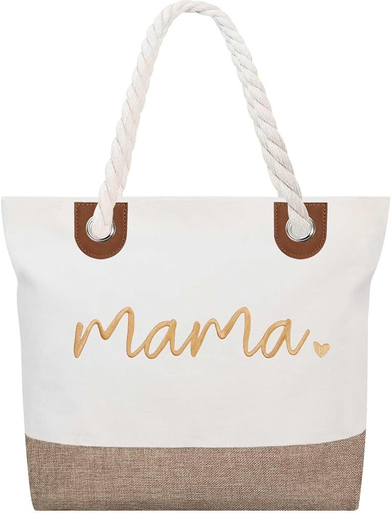 GhvyenntteS Mama Bag, Mom Tote Bag with Zipper Top, New Mom Gifts Bag for Hospital, Personalized ... | Amazon (US)