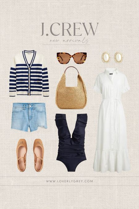 J. Crew spring new arrivals. This striped cardigan and ruffle swimsuit are perfect for a day at the beach. Loverly Grey, J. Crew 

#LTKBeauty #LTKStyleTip #LTKSeasonal