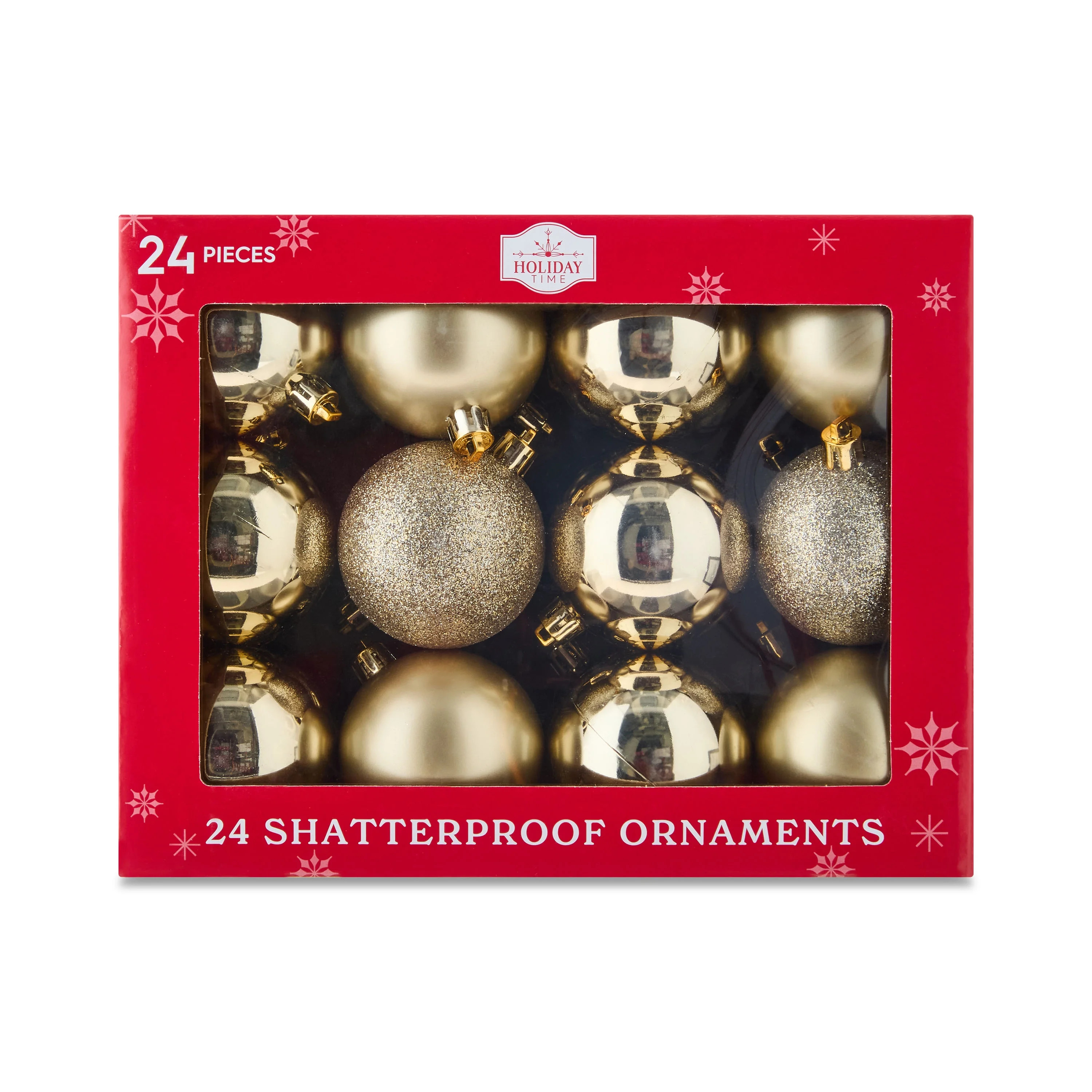 24-Count Champagne Shatterproof Ball Christmas Ornaments, 4 in, by Holiday Time | Walmart (US)