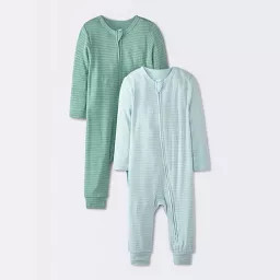 Baby Boys' 2pk So Very Soft Striped Modal Long Sleeve Romper - Cloud Island\u2122 Green Newborn | Target