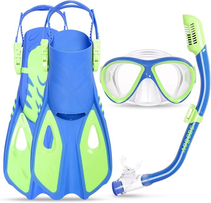 Kids Mask Fins Snorkel Set, Dry Top Snorkeling Gear for Kids Youth Boys Girls Junior Age 5-15 Tem... | Amazon (US)