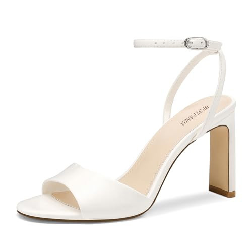 White Heels for Women Chunky High Heel Open Toe Ankle Strap Sandals 9.5 | Amazon (US)