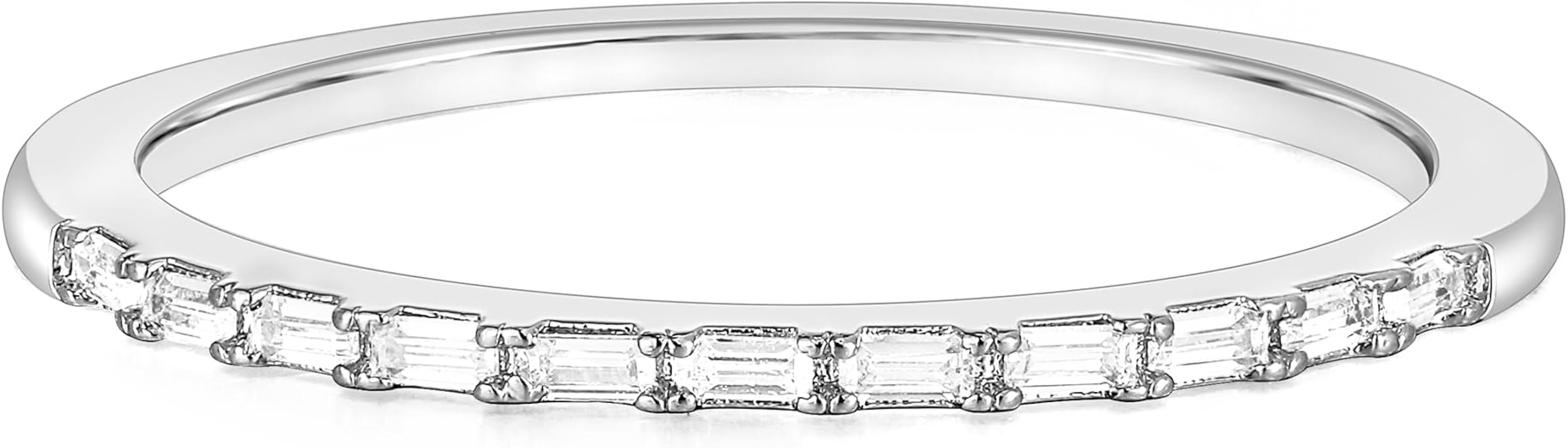 TIGRADE Half Eternity Ring for Her, Baguette Cubic Zirconia Anniversary Ring, Minimalist Bridal S... | Amazon (US)