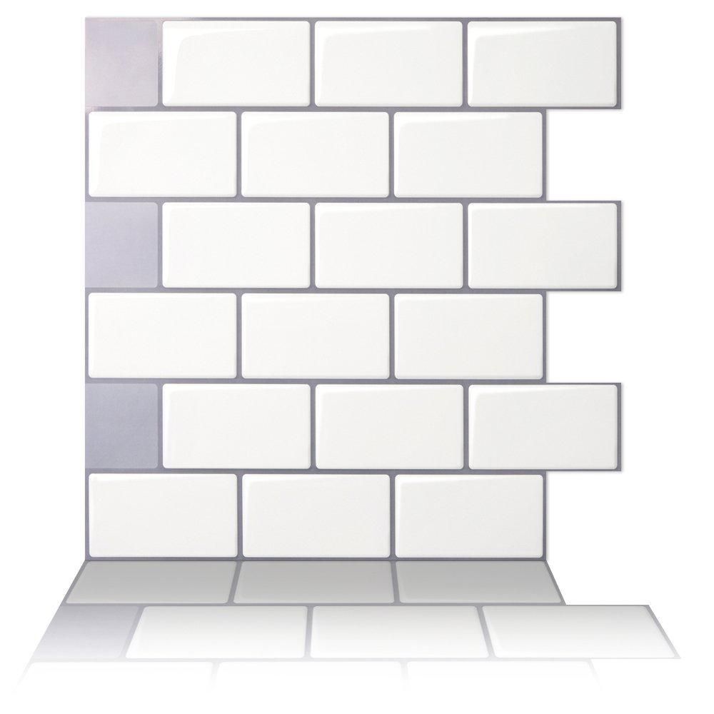 Subway Mono White 12 in. W x 12 in. H Peel and Stick Decorative Mosaic Wall Tile Backsplash (10-T... | The Home Depot