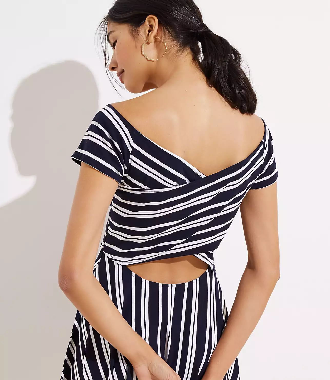 Striped Wrap Back Flare Dress | LOFT