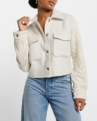 Boucle Lace Sleeve Cropped Shacket | Express