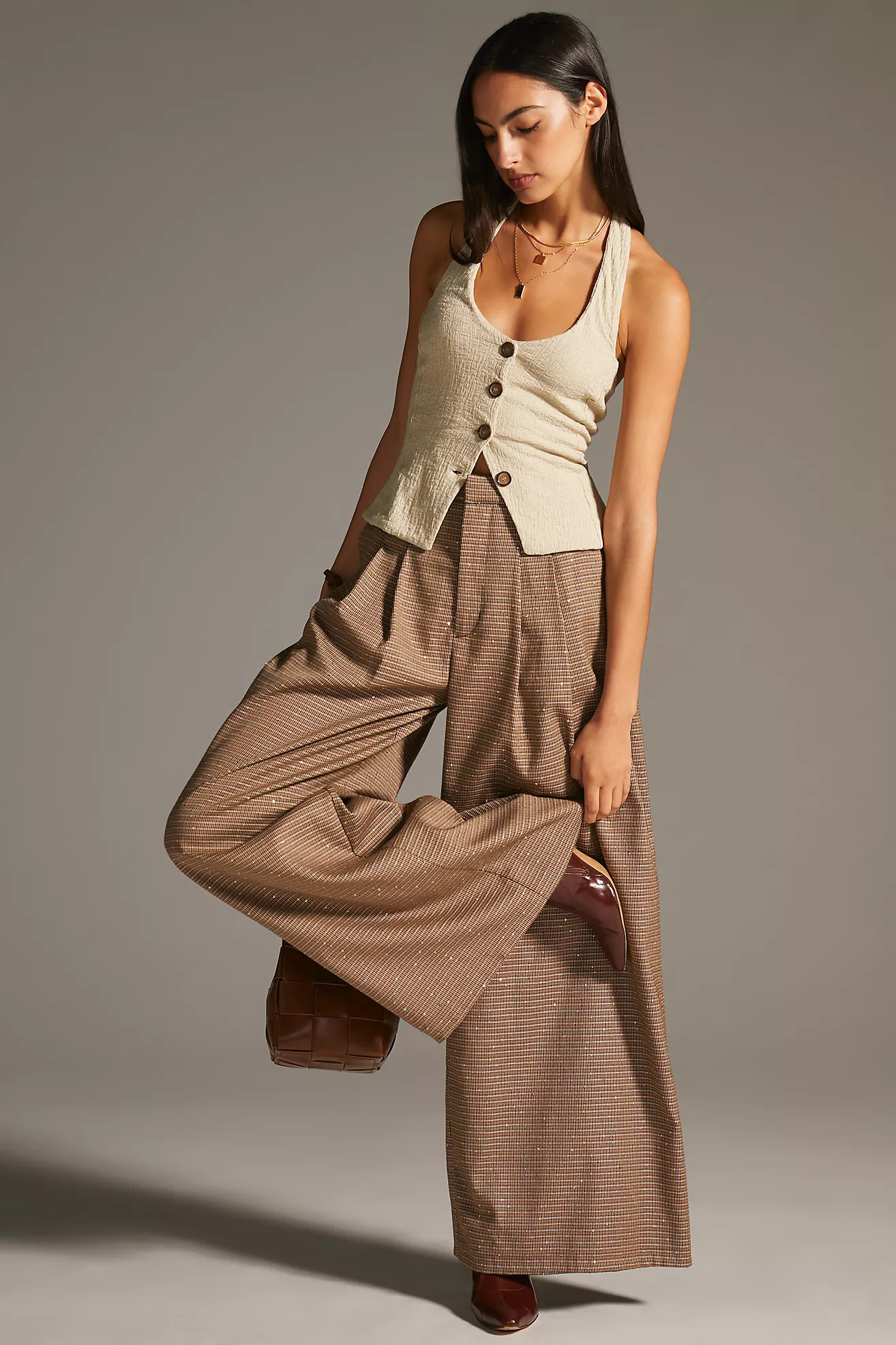 Maeve Pleated Wide-Leg Houndstooth Trousers | Anthropologie (US)