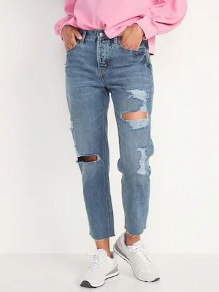 High-Waisted Slouchy Straight Cropped Ripped Light-Wash Jeans for Women | Old Navy (US)