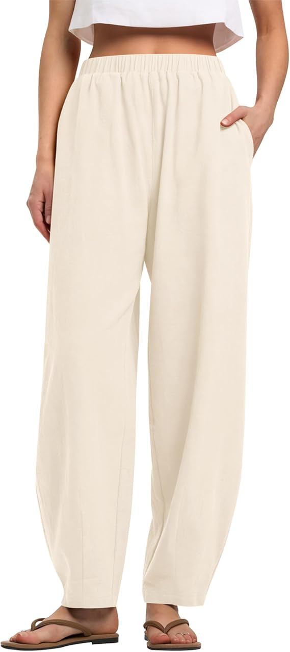 LOMON Linen Barrel Pants Women Wide Leg Palazzo Summer Baggy Harem Pants Boho Casual Trousers wit... | Amazon (US)
