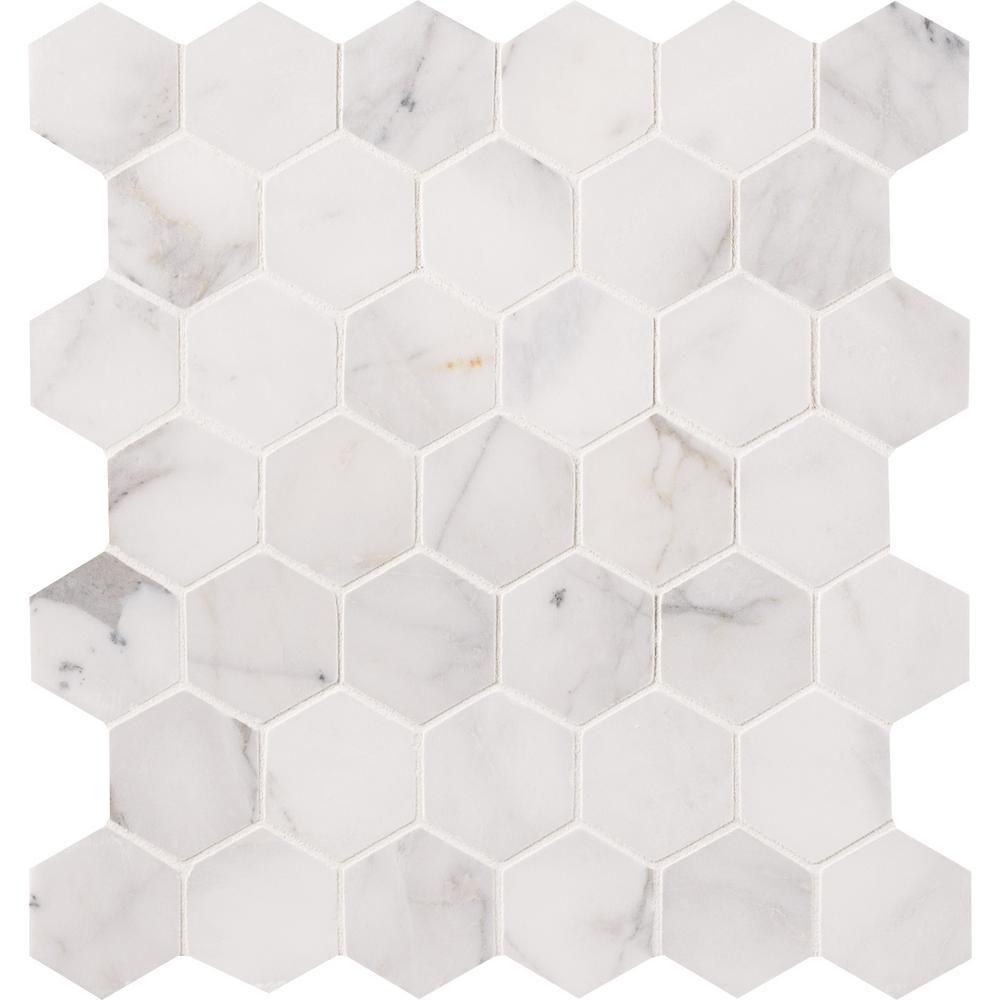 Calacatta Cressa Hexagon 12 in. x 12 in. x 10mm Honed Marble Mesh-Mounted Mosaic Tile (9.8 sq. ft... | The Home Depot