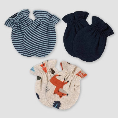 Gerber Baby Boys' 3pk Fox Mittens - Off-White/Blue | Target