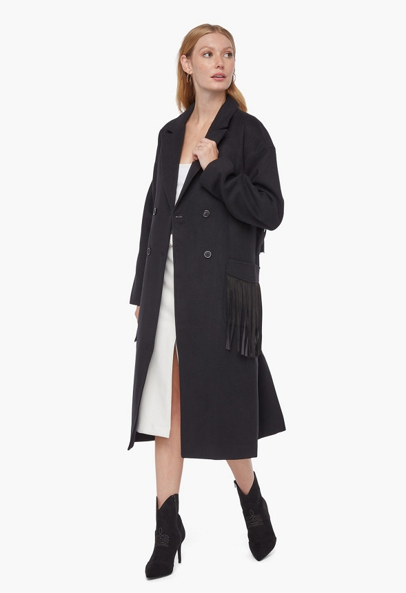 Longline Faux Wool Fringe Coat | JustFab