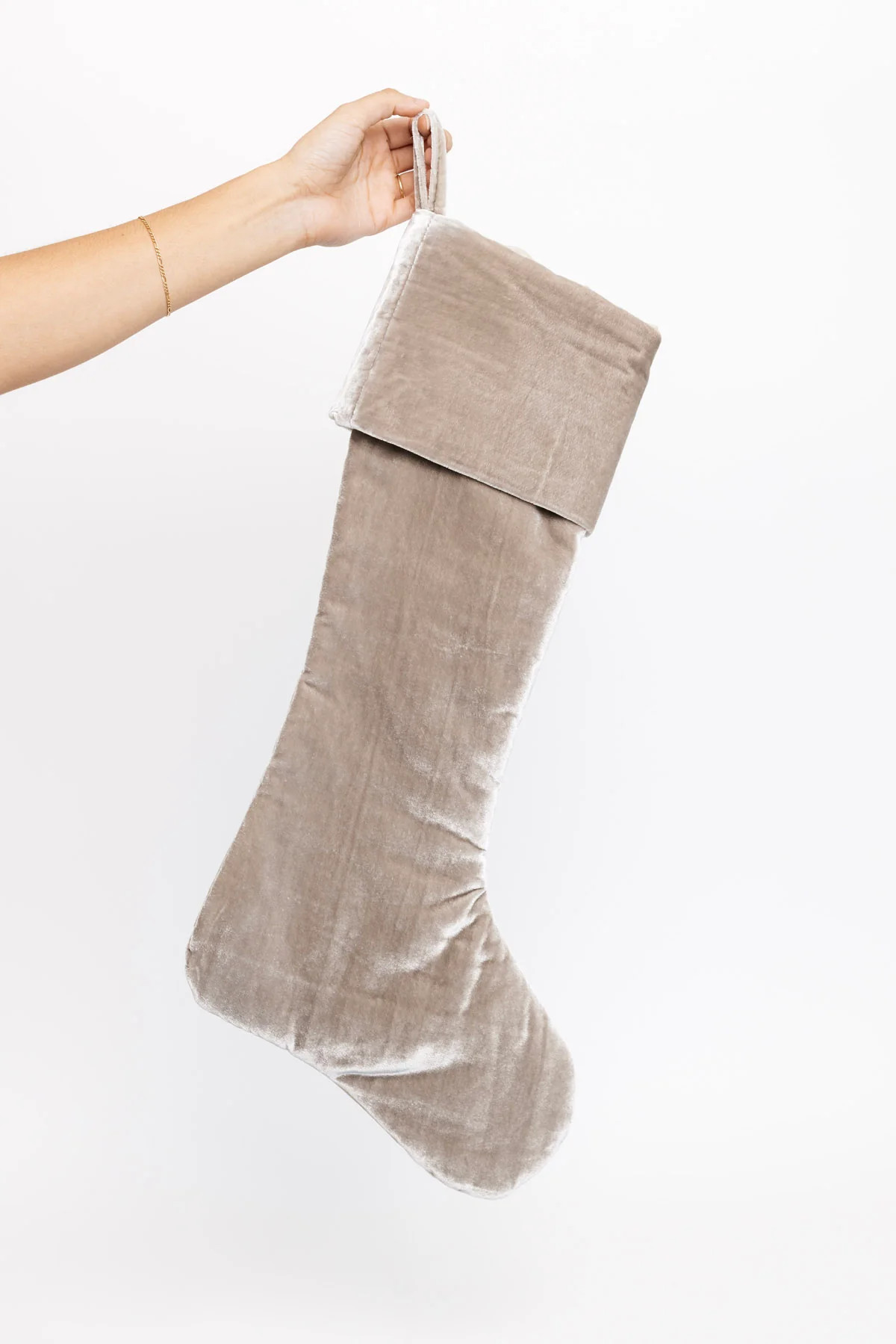 Snowflake Velvet Stocking - Taupe | THELIFESTYLEDCO