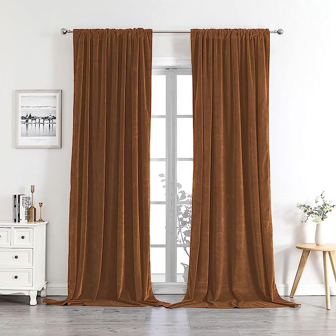 Joydeco Orange Gold Velvet Curtains 90 inch Length 2 Panels Burg Set, Luxury Rod Pocket Thermal I... | Amazon (US)