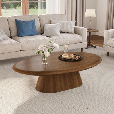 51.18'' Oval Coffee Table, Mid-century Modern Wooden Coffee Table With Wood Pedestal | Wayfair North America