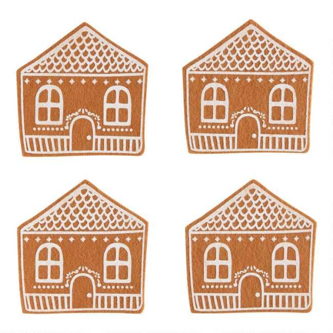 Felt Gingerbread House Coasters 4 Pack | World Market