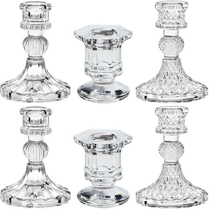 Glass Candlestick Holders Set of 6, Taper Candle Holder for Wedding Festival Christmas Party Vale... | Amazon (US)