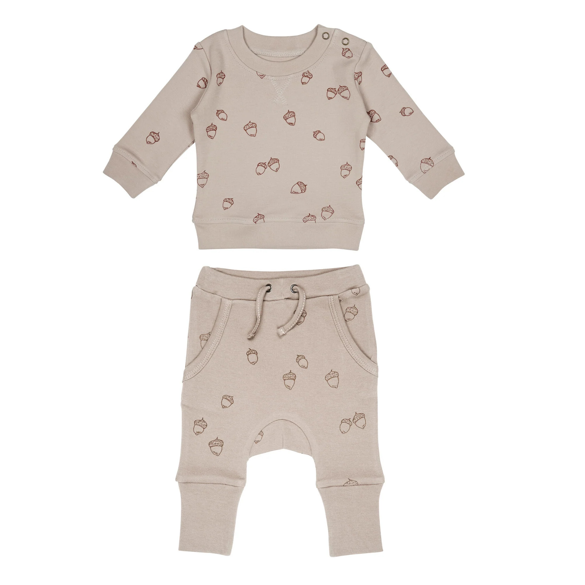 Organic Sweatshirt & Jogger Set in Oatmeal Acorn | L'ovedbaby