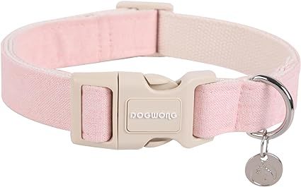DOGWONG Cotton Hemp Dog Collar, Heavy-Duty Pink Dog Collar Durable Soft Natural Fabric Pet Dog Co... | Amazon (US)