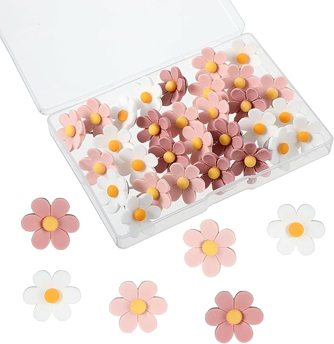 Flower Push Pins, 30Pcs Thumb Tacks for Cork Board, 0.9Inch Cute Push Pins for Bulletin Boards Co... | Amazon (US)