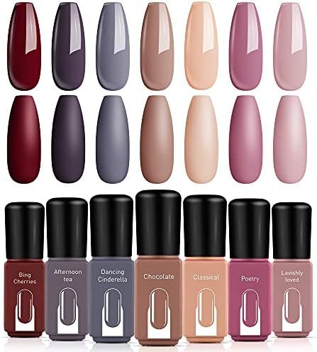 Amazon.com: Gel Nail Polish Set - MODELONES 7 Colors Nude Pink Brown Gray Soak off Nail Polish Ki... | Amazon (US)