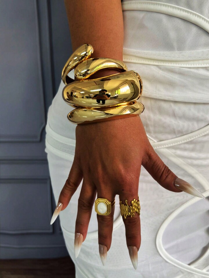1Pc Cuff Bracelets,Gold Bangles,Wide Bangles, Chunky Bracelet, Bracelet Set, Wide Bracelet, Brace... | SHEIN