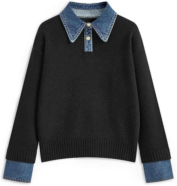 ETCYY Womens Oversized Sweater Cozy Fall Long Sleeve Button Up Denim Polo Pullover Tops Sweatshir... | Amazon (US)