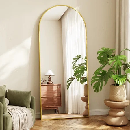 Mirrasia 64"x21.5" Arched Full Length Full Body Mirror Leaning Wall-Mounted Floor Mirror,Gold | Walmart (US)