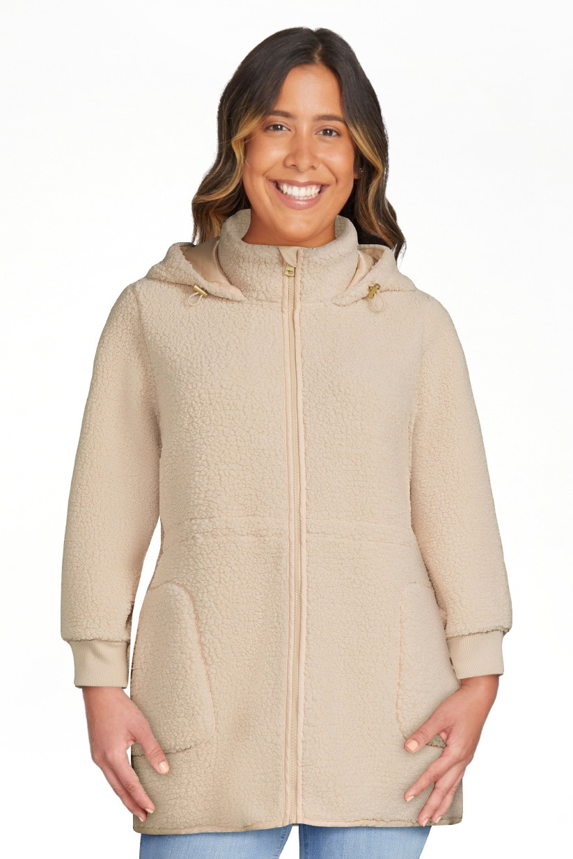 Time and Tru Women’s Faux Sherpa Jacket with Hood, Sizes S-2X | Walmart (US)