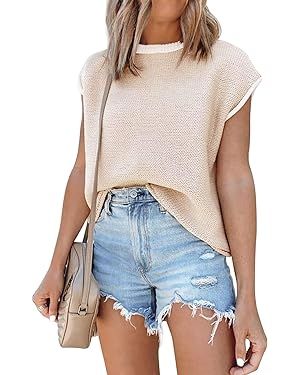 Cap Sleeve Knit Sweater Tops Sleeveless Vest Summer Tops 2024 Clothes Oversized Tank Tops Trendy ... | Amazon (US)