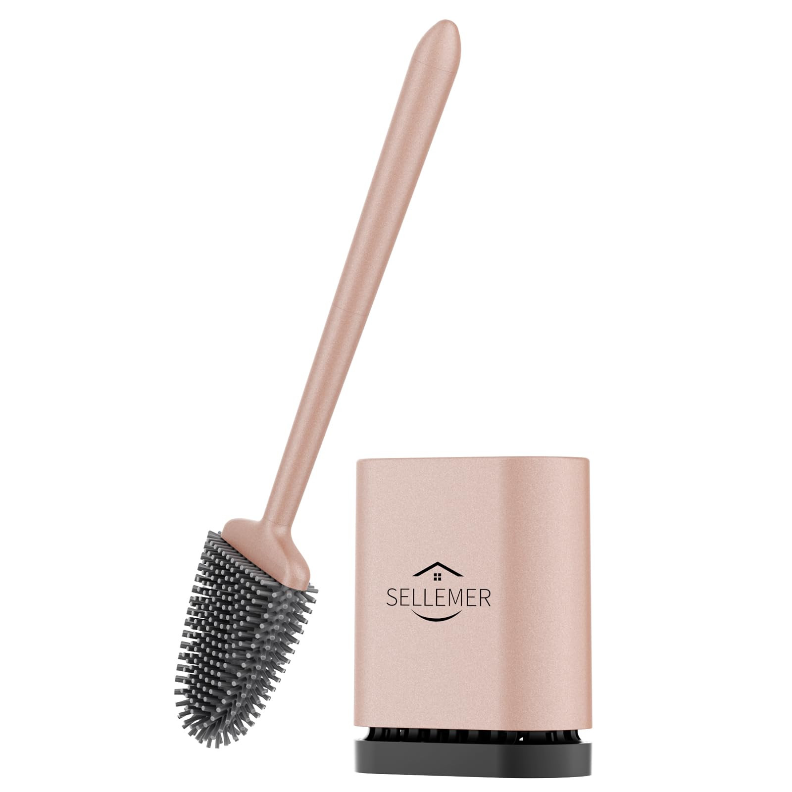 Sellemer Toilet Brush and Holder Set - Flexible Toilet Bowl Brush Head with Silicone Bristles, Compact Size for Storage and Organization, Ventilation Slots Base (1 Pack, Rose Gold) | Amazon (US)