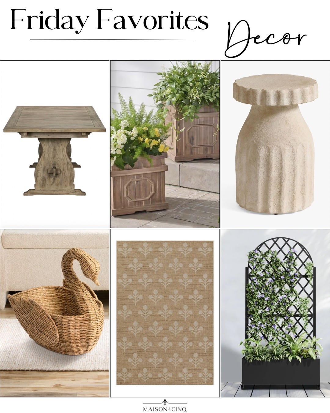 So many pretty outdoor finds on Friday Favorites this week like a trellis for an amazing price, the cutest tables, gorgeous planters and more!

Outdoor decor, home decor, outdoor furniture, patio furniture, patio decor, outdoor tables, outdoor rugs 

#LTKHome #LTKSeasonal