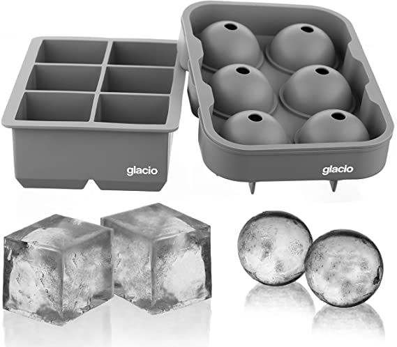 glacio Ice Cube Trays Silicone Combo Ice Molds - Set of 2, Sphere Ice Ball Maker with Lid & Large... | Amazon (US)