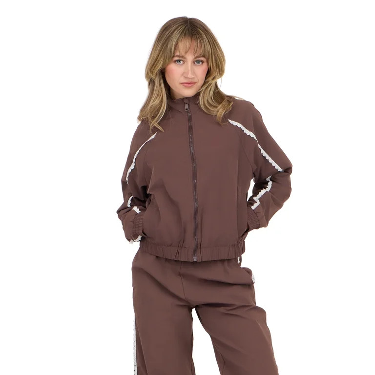 Forever 21 Women's Windbreaker with Zip Front and Contrast Piping Trim, Sizes XS-XL | Walmart (US)