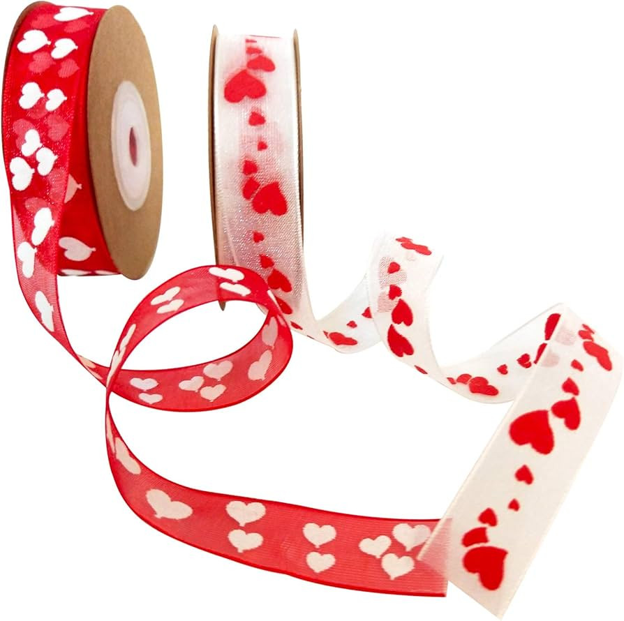 2 Rolls Valentine's Day Heart Ribbons Wrapping Ribbons for Wedding Valentine's Day Wrapping | Amazon (US)