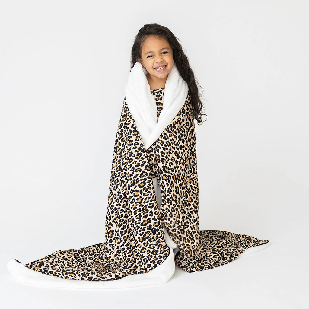 Leopard Brown Double-sided Plush Swaddle | Lana Leopard Tan | Posh Peanut