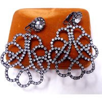 Vintage Large Signed Kenneth Jay Lane Kjl Dark Silver Tone & Rhinestone Chandelier Clip Earrings | Etsy (US)