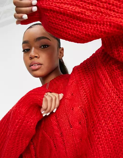 Brave Soul tokyo oversized cozy cableknit sweater in red | ASOS (Global)