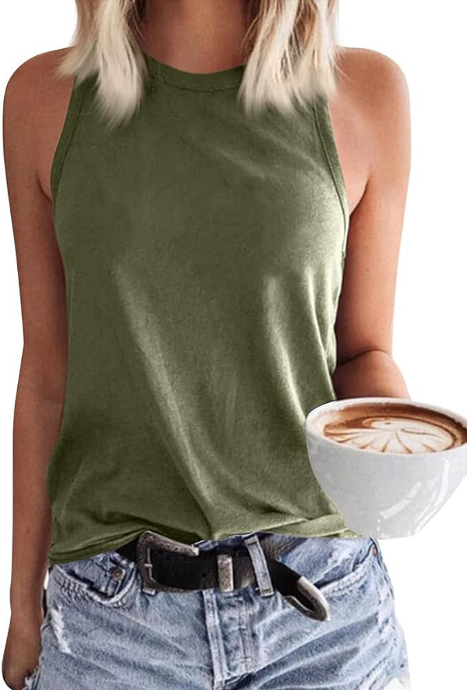 Langwyqu Womens' Crewneck Sleeveless Summer Casual Loose Fit Basic Shirts | Amazon (US)