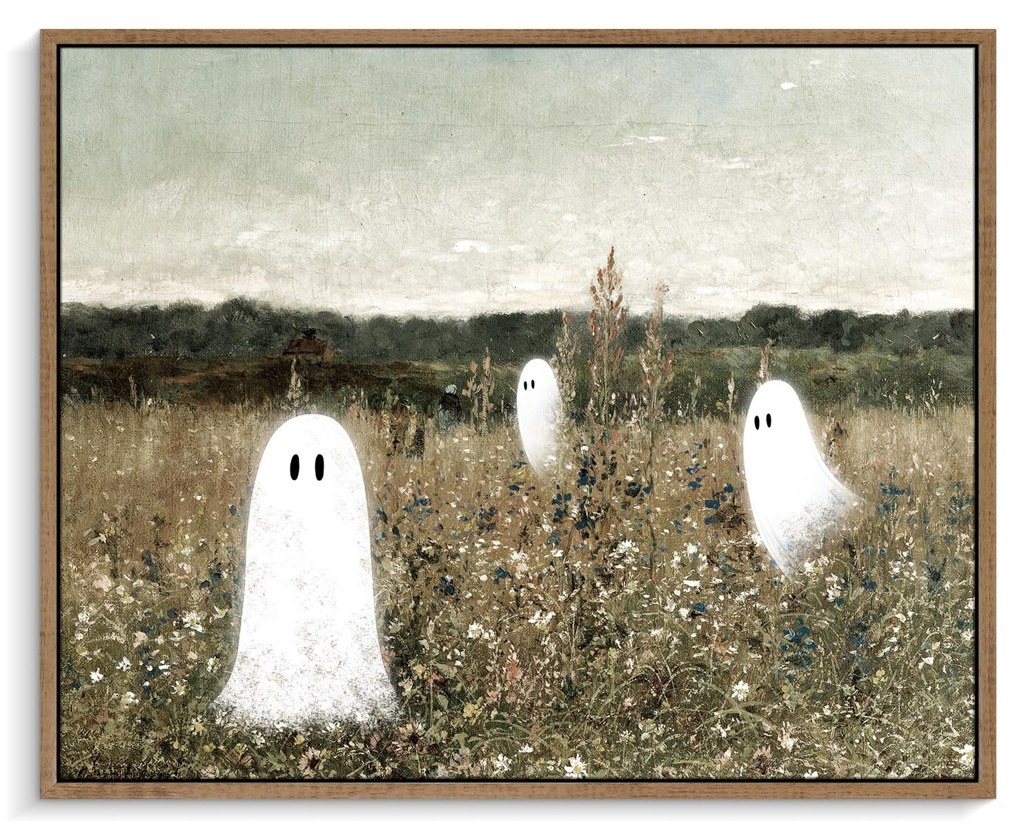 Pinetree Art Framed Halloween Canvas Wall Art for Living Room, Cute Ghosts at Wildflower Meadow P... | Amazon (US)