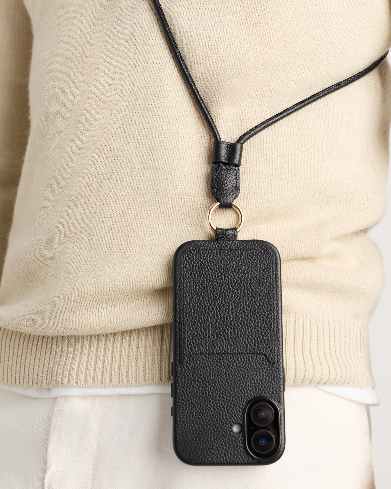 Italian Leather Phone Crossbody Case in Black | Quince